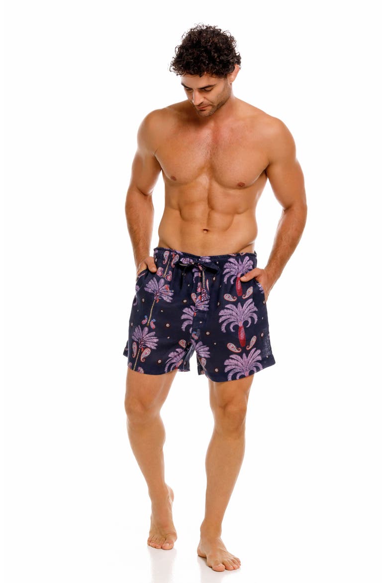 Ben Riviera Palms Blue Linen Pajama Shorts, Alternate, color, BLUE