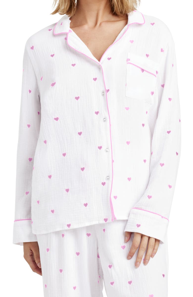 Splendid Lottie Love Cotton Gauze Pajamas, Alternate, color, White/ Raspberry Ice