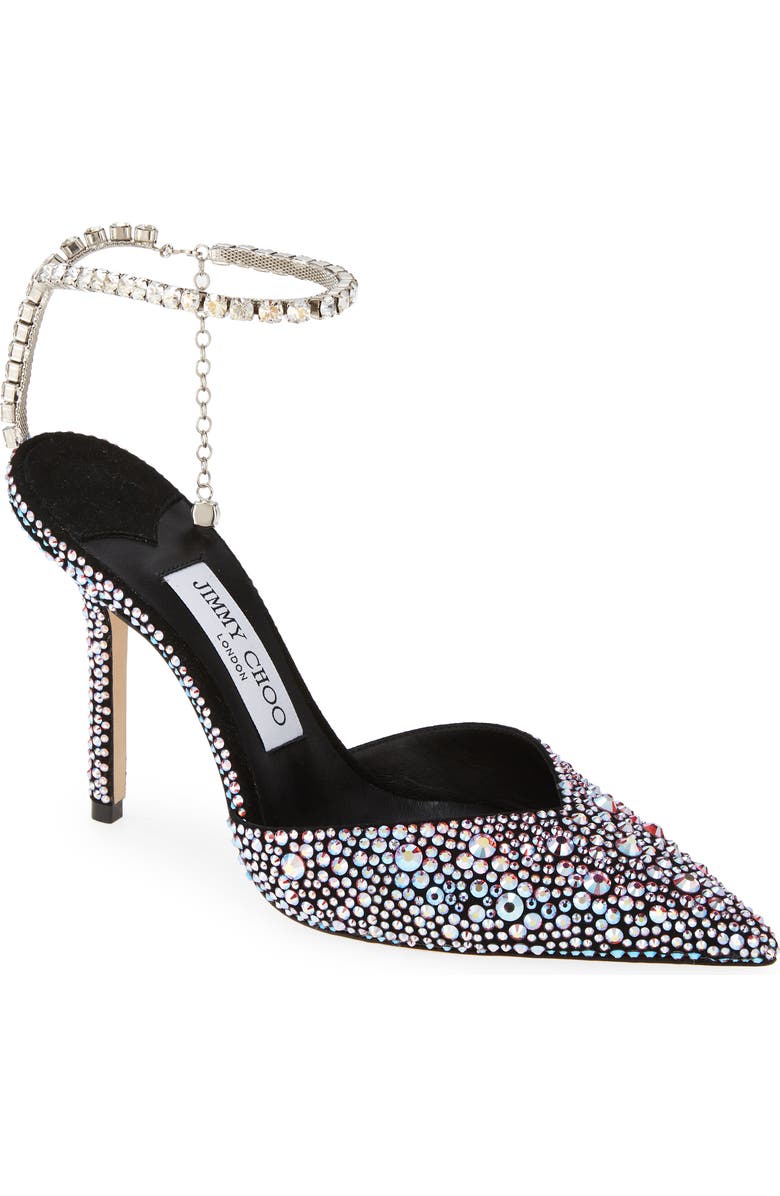 Jimmy Choo Saeda Crystal Ankle Strap Pointed Toe Pump, Main, color,