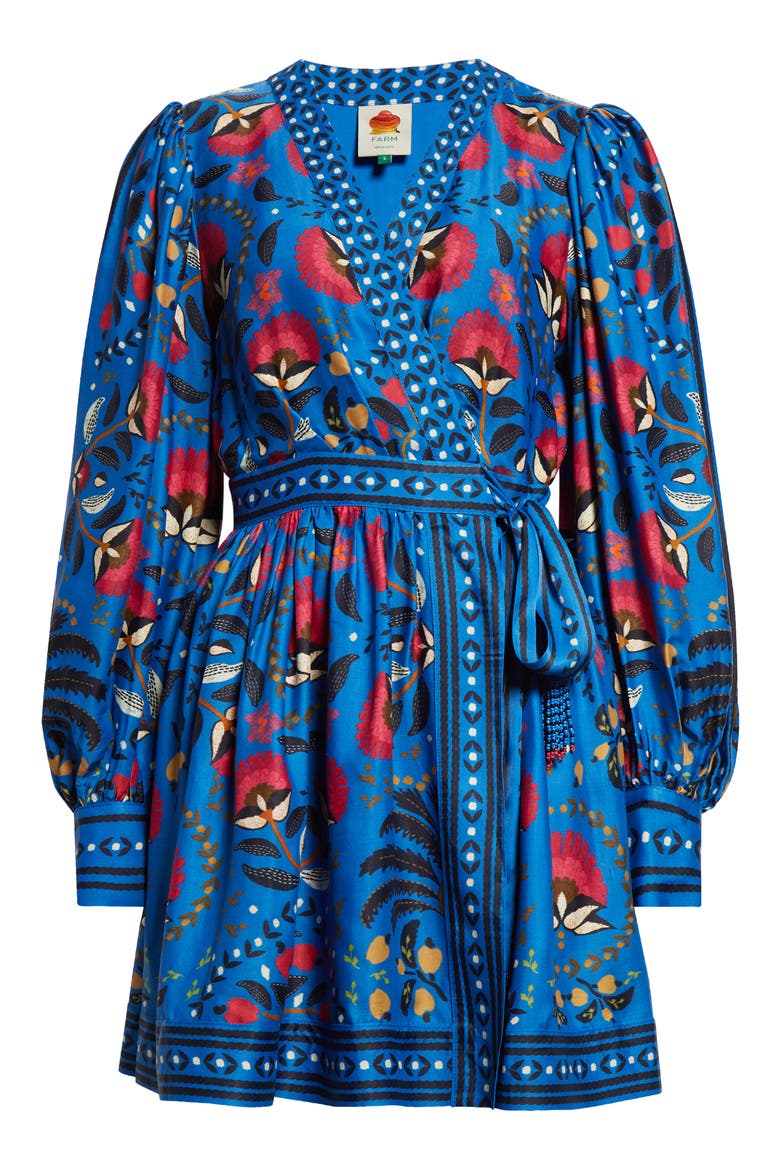 Palms Paradise Long Sleeve Wrap Minidress, Alternate, color, PALMS PARADISE TEAL