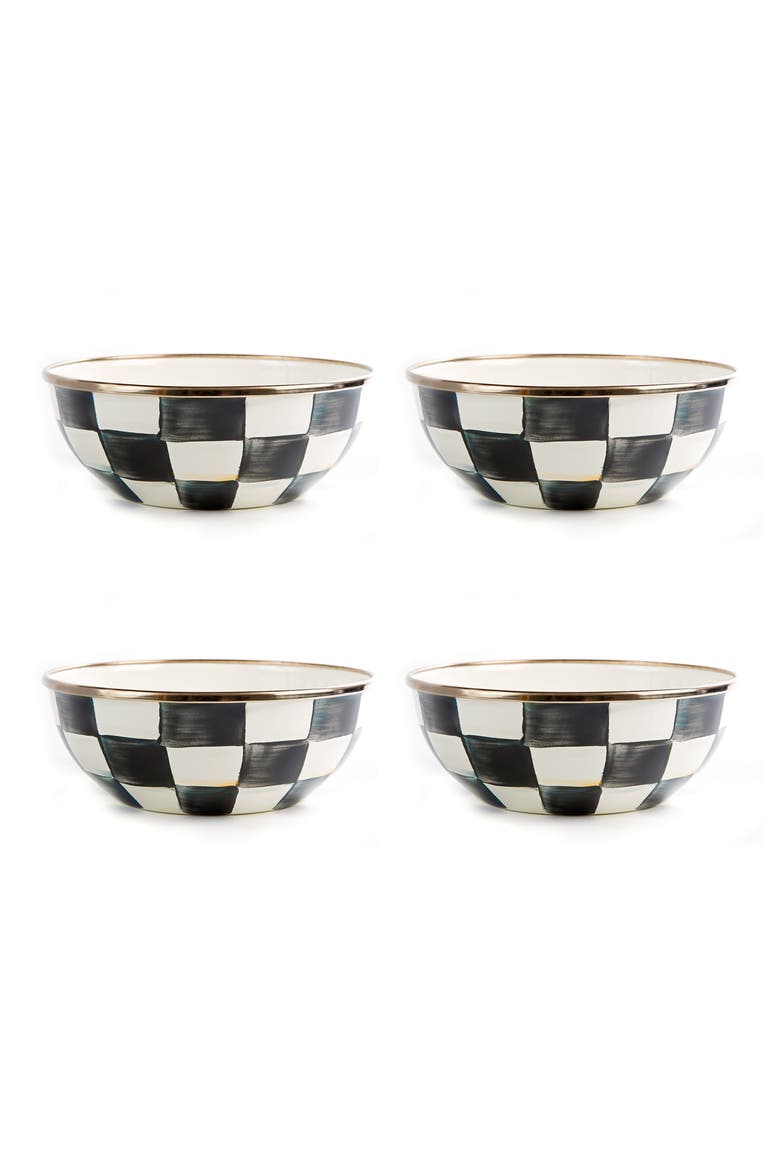 Courtly Check Set of 4 Everyday Bowls, Main, color, BLACK/ WHITE