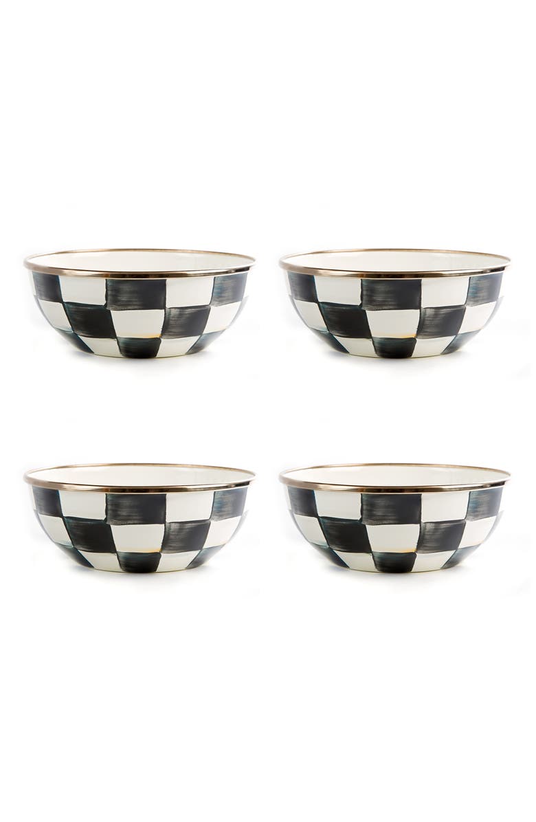 MACKENZIE CHILDS Courtly Check Set of 4 Everyday Bowls, Main, color, Black/ White