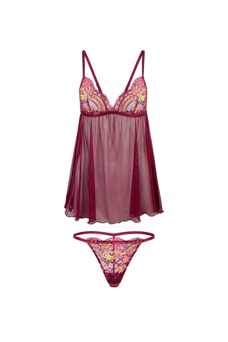 Anatta Babydoll & G-String Set Lingerie, Alternate, color, Floral red
