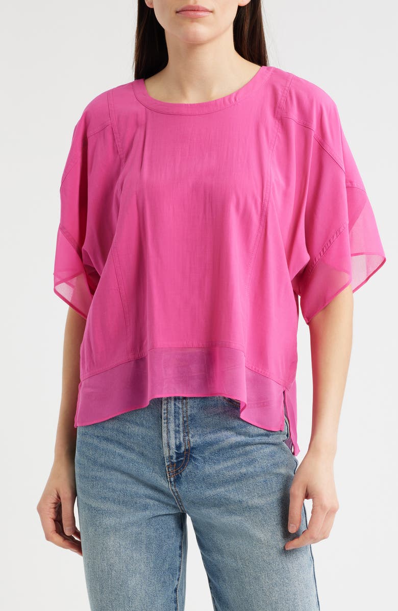 DKNY Mixed Media Dolman Sleeve Top, Main, color, Vivid Pink