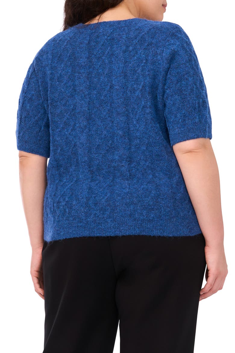 Fuzzy Cable Stitch Short Sleeve Crewneck Sweater, Alternate, color, MOUNTAIN BLUE