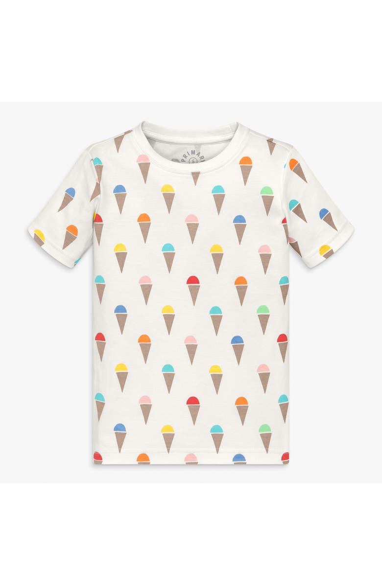 Primary Kids Organic Short Sleeve Pj Top In Rainbow Scoops, Main, color, Ivory Rainbow Ice Cream Cones