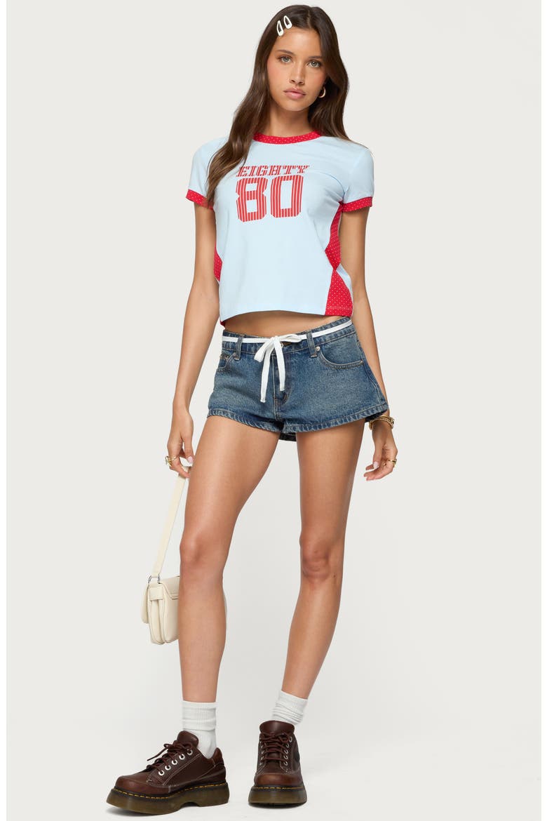 80 Polka Dot Contrast Trim Crop T-Shirt, Alternate, color, LIGHT-BLUE
