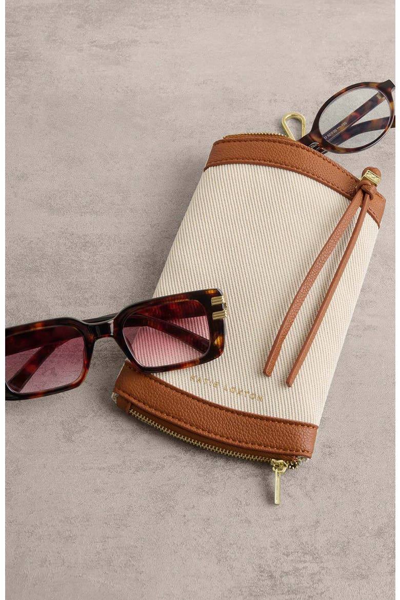 Clip On Sunglasses Case, Alternate, color, Canvas/ Cognac