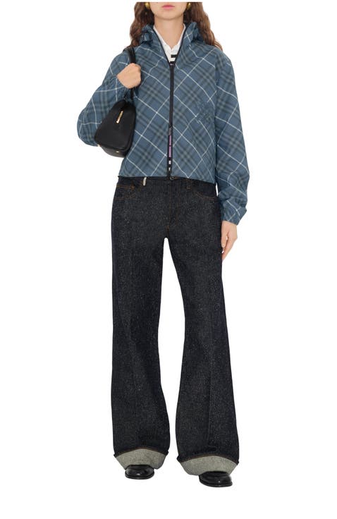 Cropped Reversible Check Hooded Jacket