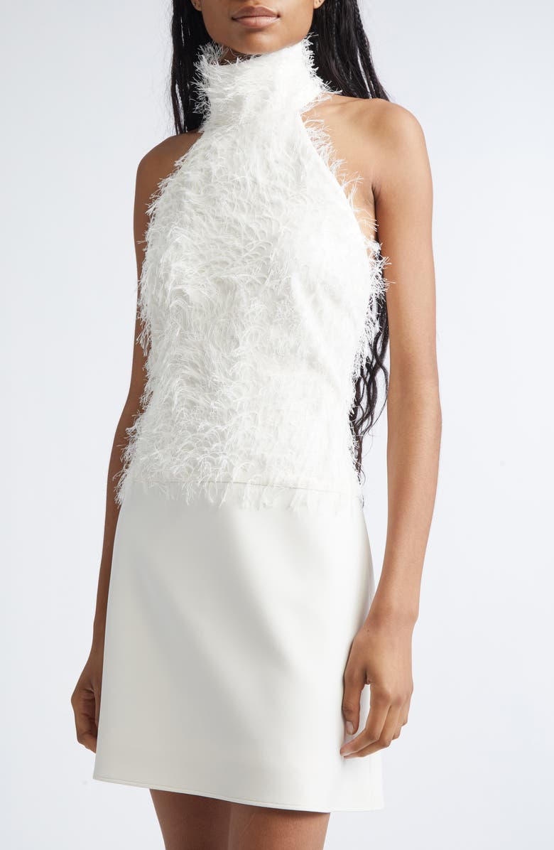Courrèges Feather Thread Halter Dress, Alternate, color, Natural