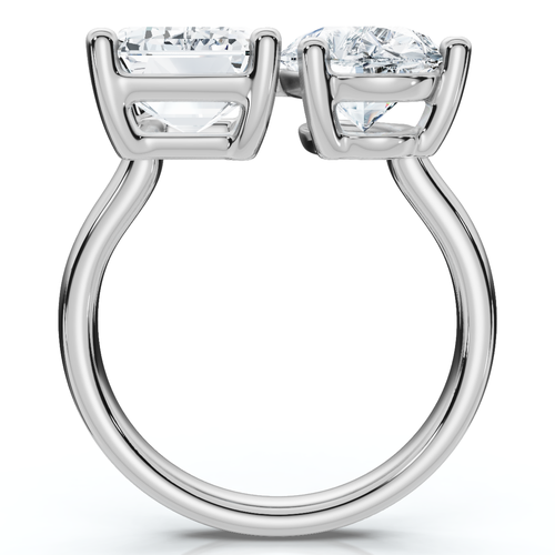 Bliss Diamond 4.60ct Pear & Emerald Toi Et Moi Diamond Ring 14k Gold Lab Grown In Silver