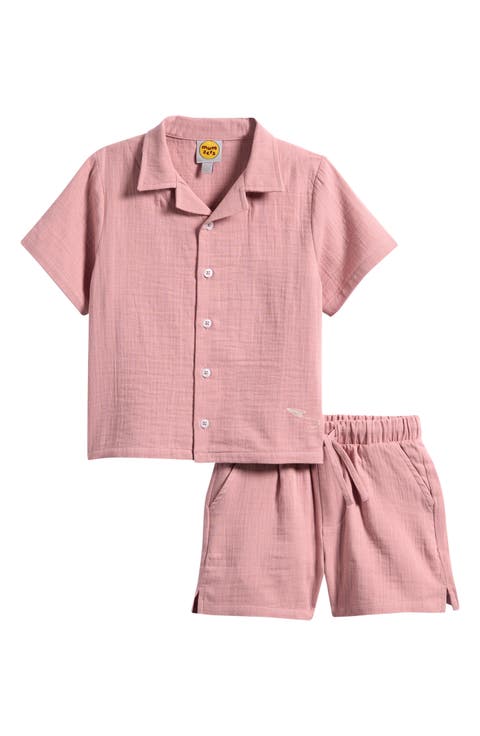 Kids' Rose Cotton Muslin Camp Shirt & Drawstring Shorts Set (Toddler)