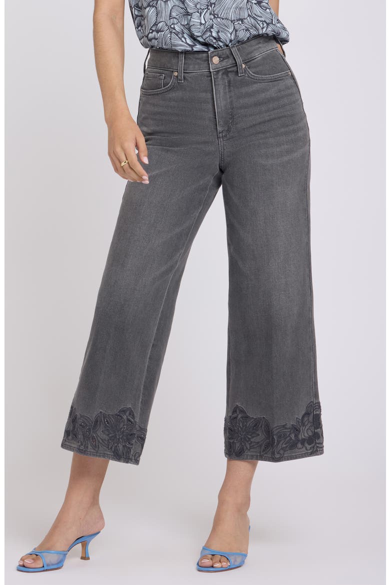 Teresa Floral Hem High Waist Ankle Wide Leg Jeans, Main, color, DUSTY ASH
