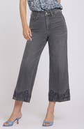 NYDJ Teresa Floral Hem High Waist Ankle Wide Leg Jeans