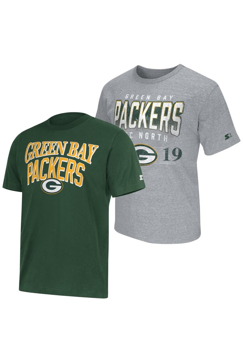 Men's Starter  Green/Heather Gray Green Bay Packers Two-Pack Logo T-Shirt Set, Main, color, Green