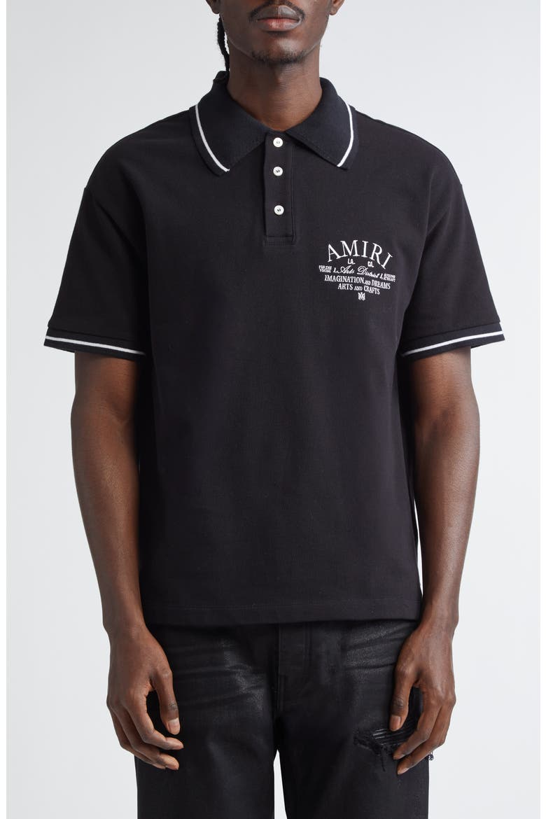 Arts District Embroidered Cotton Piqué Polo, Main, color, BLACK