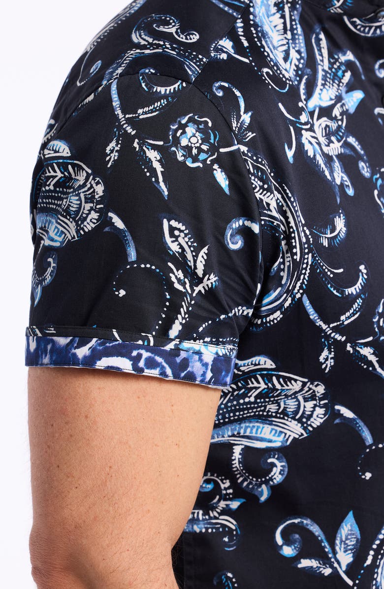 Robert Graham Floral Print Short Sleeve Cotton Button-Up Shirt, Alternate, color, Navy