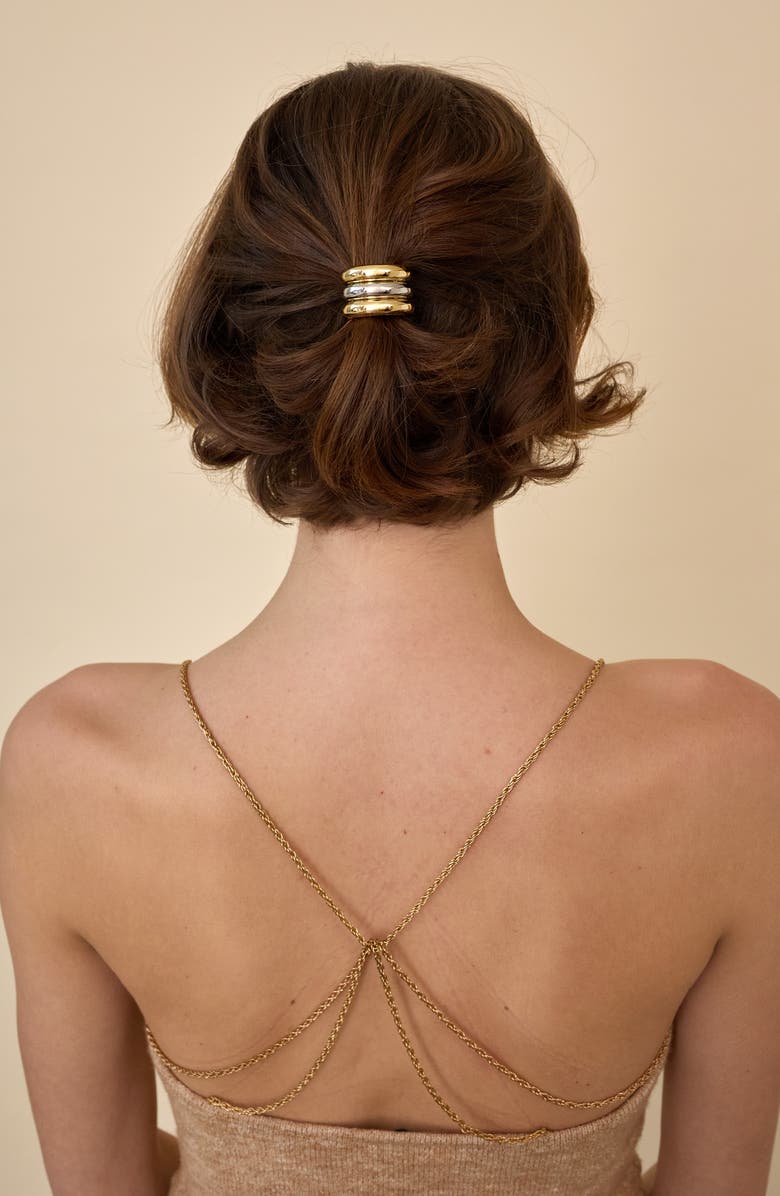 LELET NY Glossy Triple Arch Petite Cuff Ponytail Holder, Alternate, color, Mixed Metal