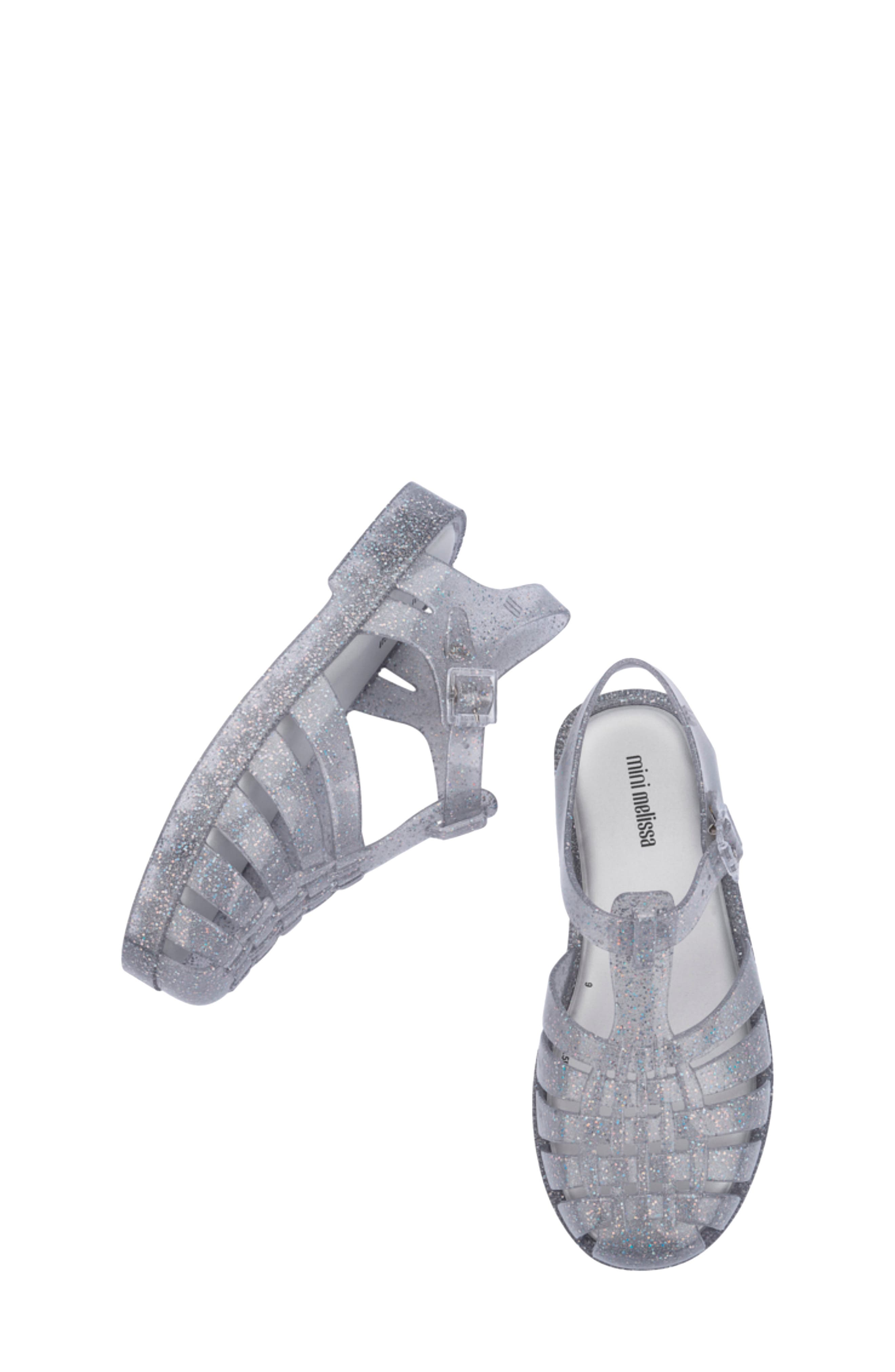 Mini Melissa Kids' Mini Posession Jelly Fisherman Sandal, Alternate, color, Glitter Clear Silver