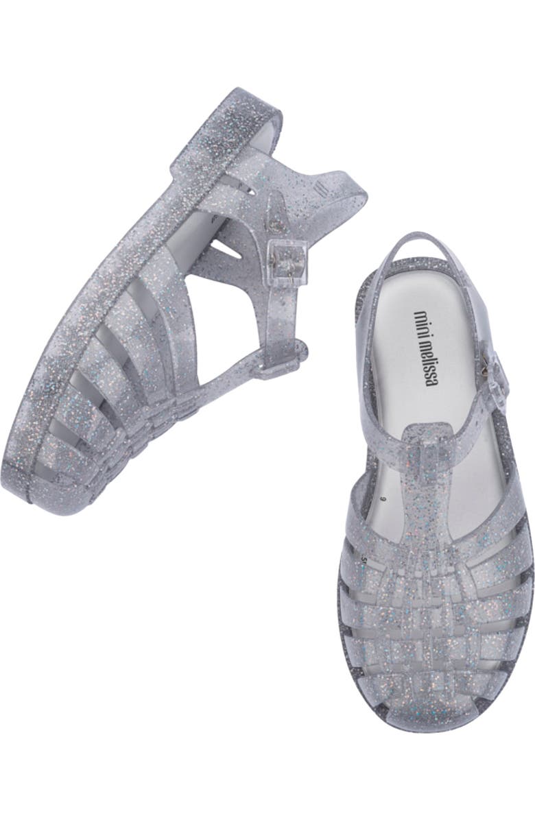 Mini Melissa Kids' Mini Posession Jelly Fisherman Sandal, Alternate, color, Glitter Clear Silver