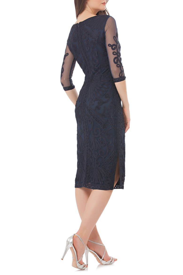 Sheer Sleeve Soutache Cocktail Dress, Alternate, color, NAVY