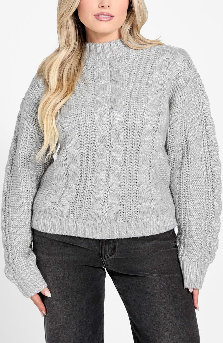 GUESS Nathalie Cable Mock Neck Sweater, Main, color, Medium Grey