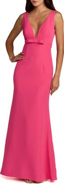 Mac Duggal Sleeveless V Neck Mermaid Gown With Bow