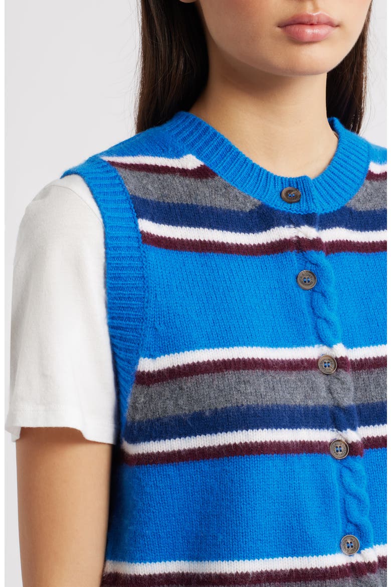 Sofie Stripe Merino Wool Button-Up Vest, Alternate, color, BLUE
