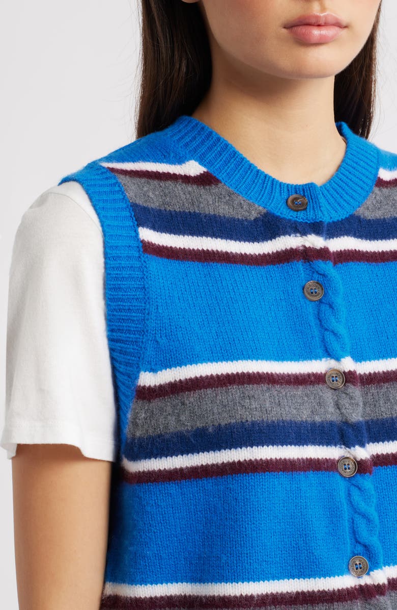 Damson Madder Sofie Stripe Merino Wool Button-Up Vest, Alternate, color, Blue