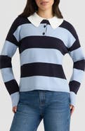 Hunter Ruffled Polo Collar Striped Rugby Sweater