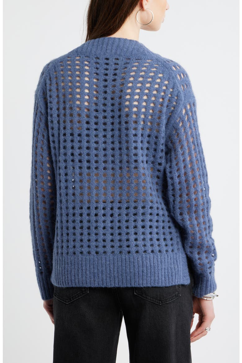 Mesh Stitch V-Neck Sweater, Alternate, color, BLUE INDIGO