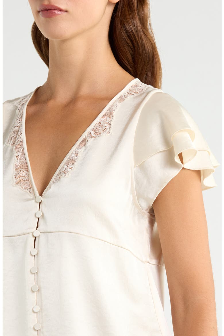 Lola Flutter Sleeve Lace Satin Top, Alternate, color, CREAM
