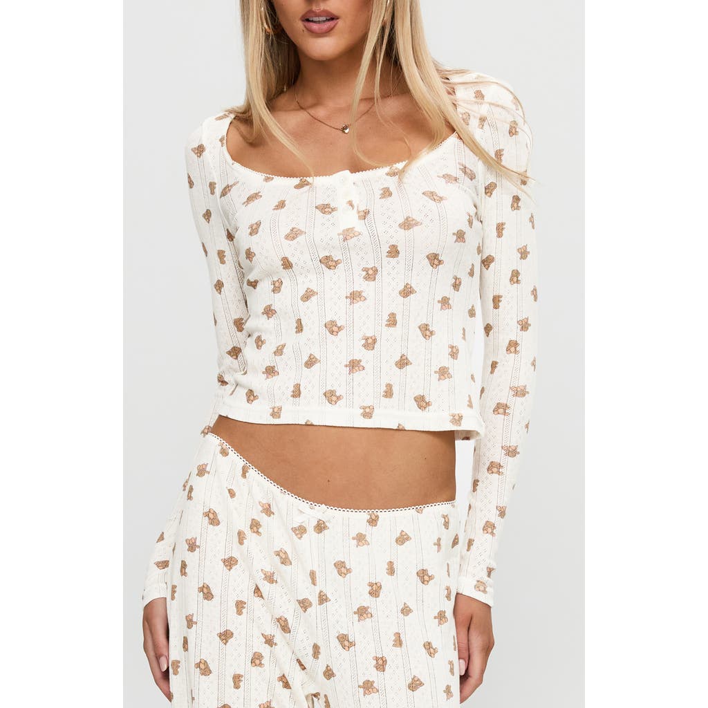 Princess Polly Sleepytea Teddy Bear Print Pointelle Crop Top