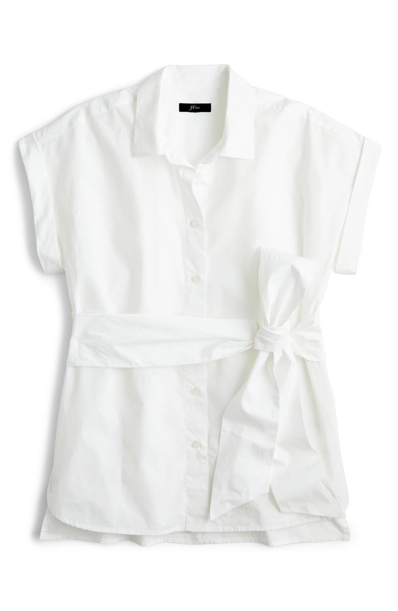 J.Crew Button Front Tie Waist Cotton Poplin Top, Alternate, color, 