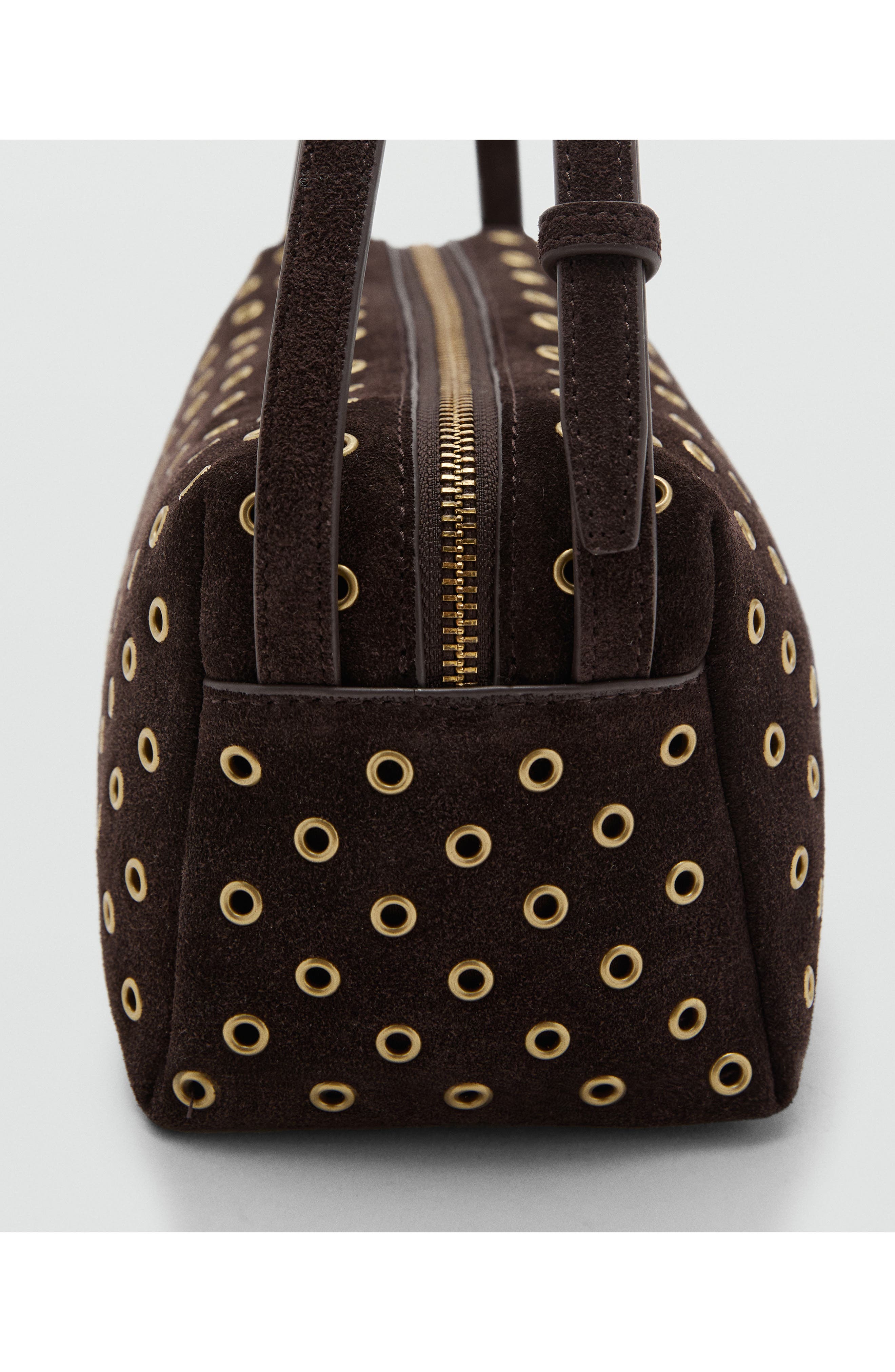 MANGO Suede Eyelet Shoulder Bag, Alternate, color, Chocolate