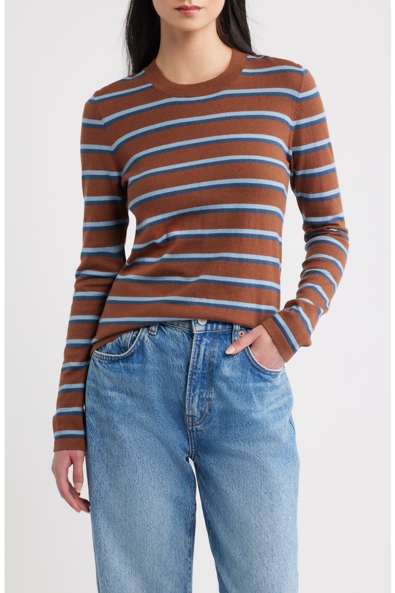 Davie Cotton & Cashmere Stripe Sweater, Main, color, MOCHA STRIPE