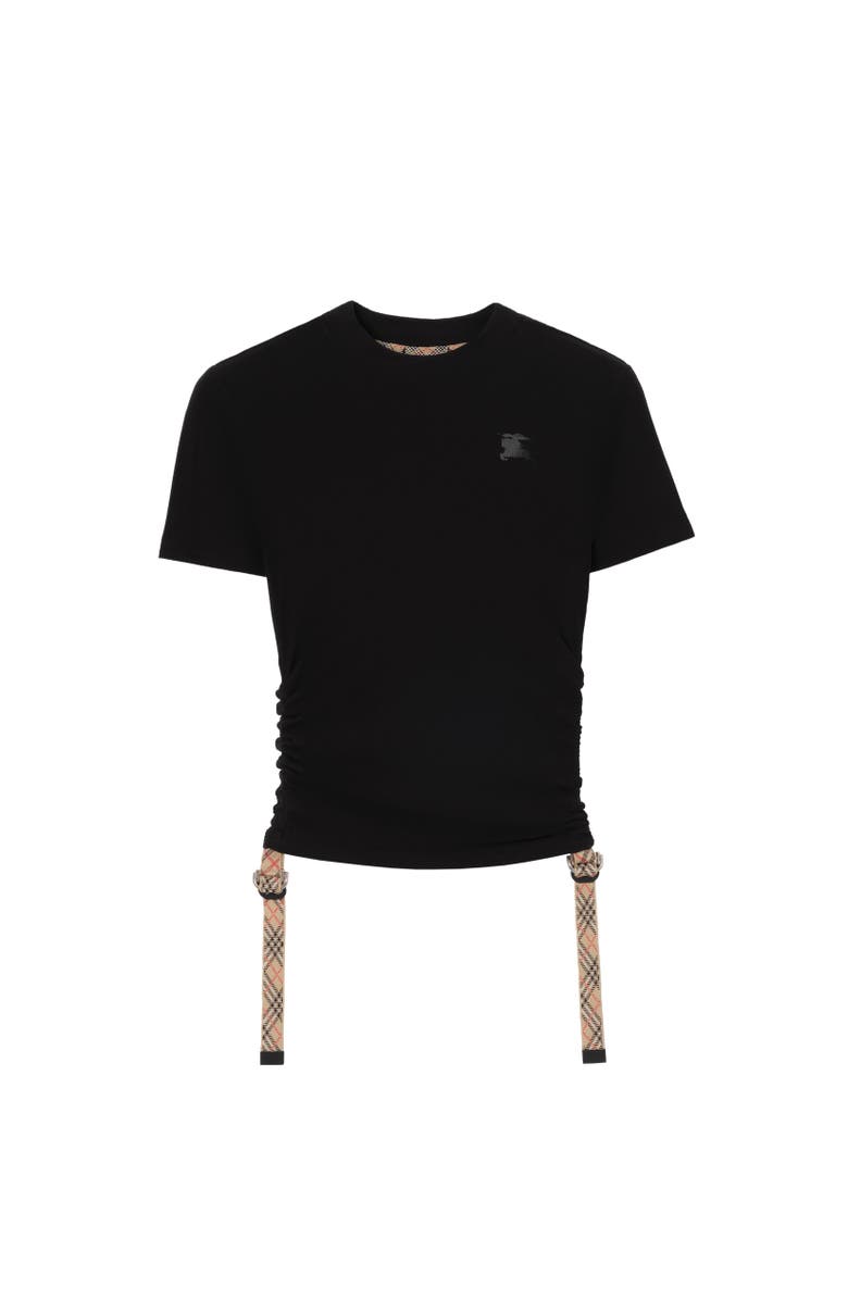 Burberry Check Trim Stretch Modal Cashmere T-shirt, Alternate, color, Black