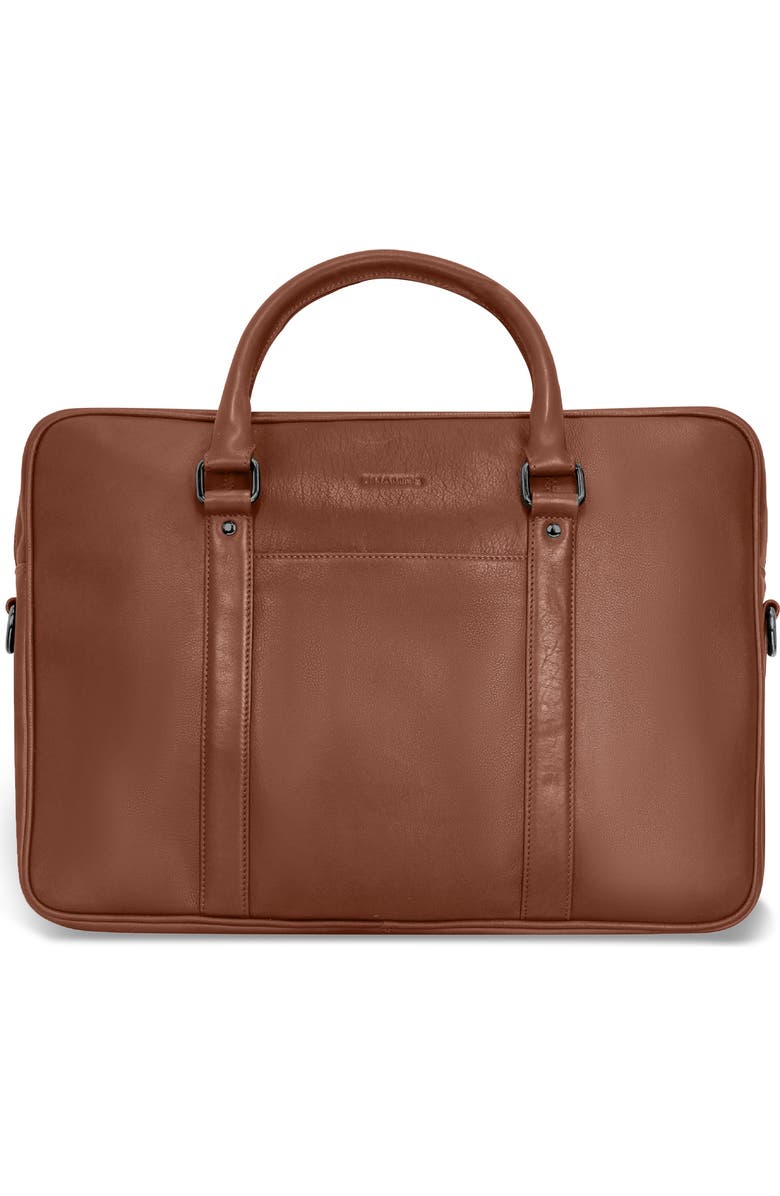 CHAMPS Compact Leather Slim Briefcase, Main, color, Brown