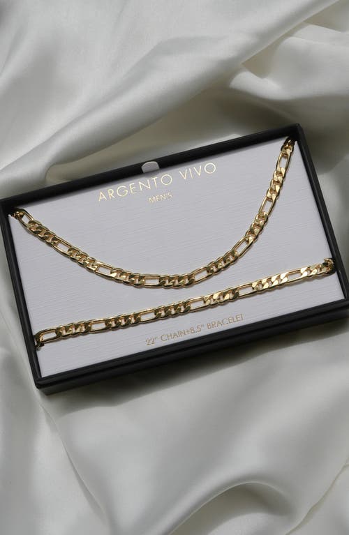 Argento Vivo Figaro Chain Necklace & Bracelet Set In Brown