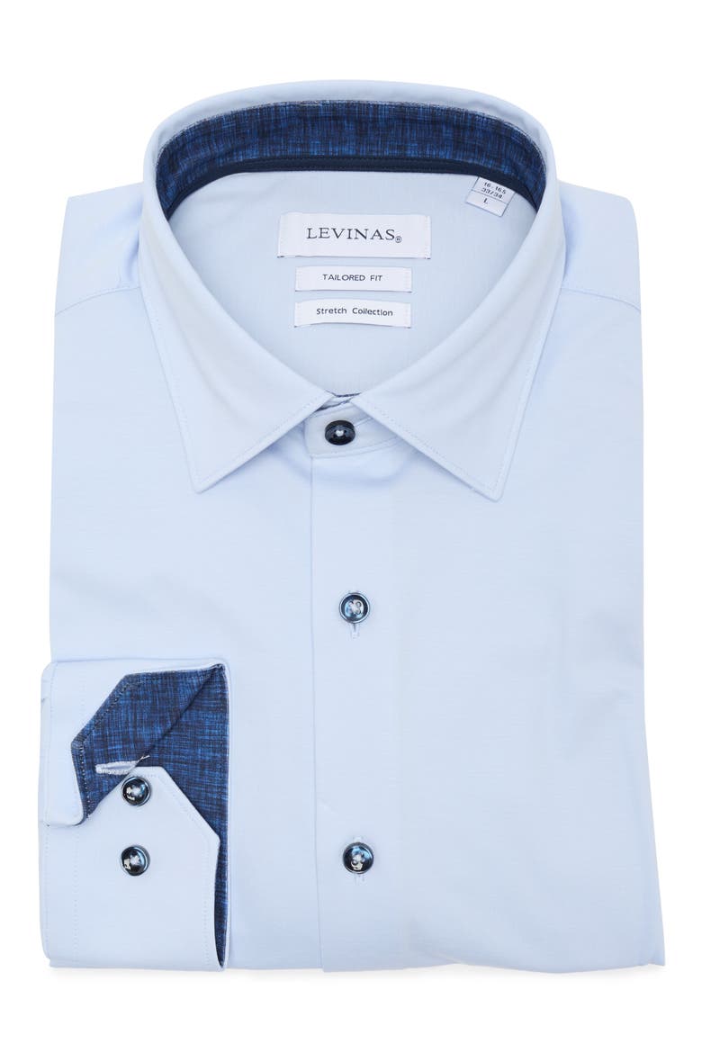 Tailored Fit Solid Cotton Dress Shirt, Alternate, color, NAVY