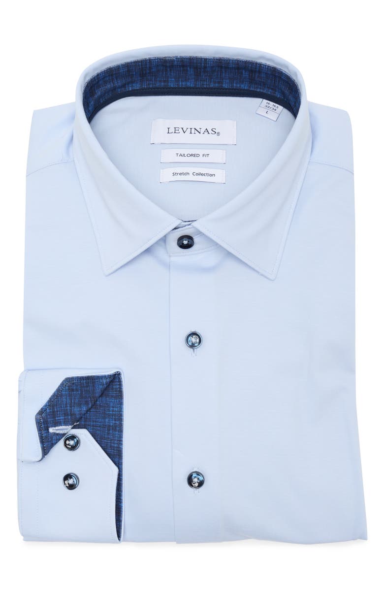 LEVINAS Tailored Fit Solid Cotton Dress Shirt, Alternate, color, Navy