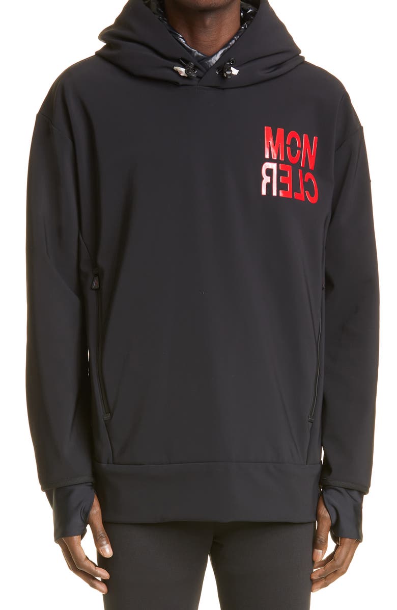 Moncler Grenoble Logo Windproof Fleece Hoodie, Main, color, 