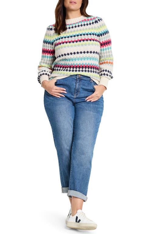 Shop Nic + Zoe Nic+zoe Pattern Waffle Stitch Cotton Blend Sweater In Pink Multi