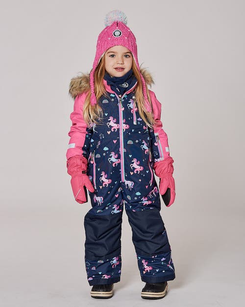 Deux Par Deux One-piece Play Snowsuit Unicorn In Blue