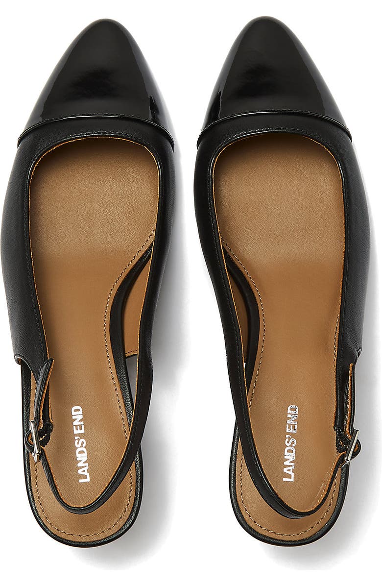 Lands' End Leather Slingback Cap Toe Kitten Heels, Alternate, color, Black