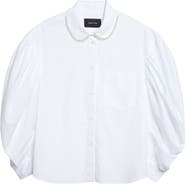 Simone Rocha Faux Pearl Boxy Balloon Sleeve Cotton Button-Up Shirt