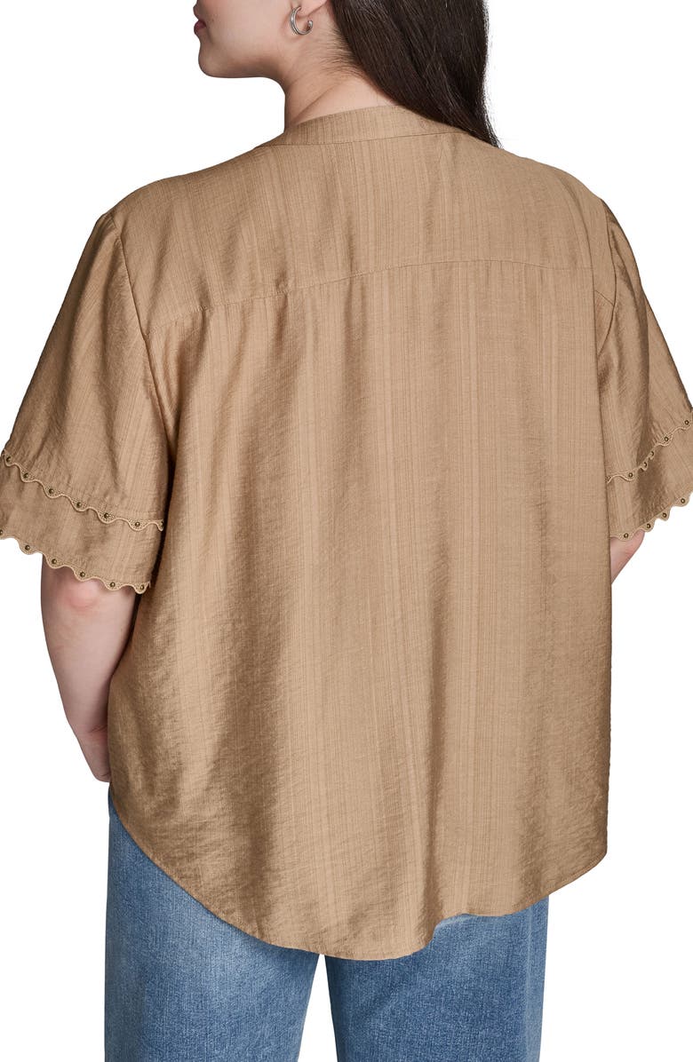 KARL LAGERFELD PARIS Nailhead Stud Detail Metallic Button-Up Shirt, Alternate, color, Cartouche