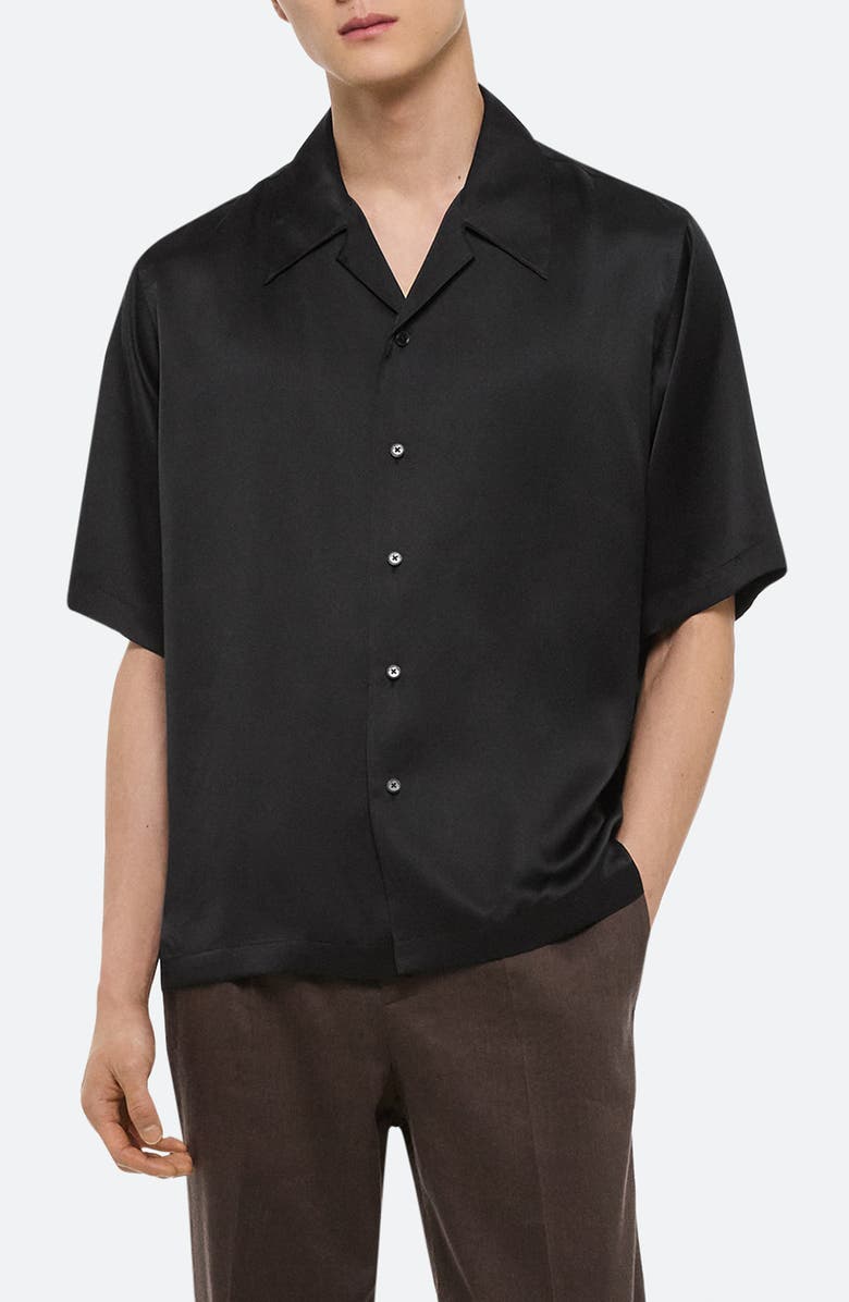 Helmut Lang Boxy Silk Camp Shirt, Main, color, Black