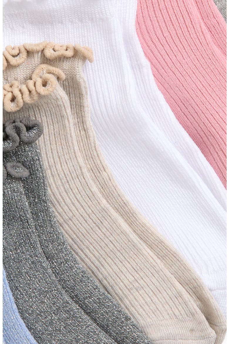 Kids' Metallic Lettuce Edge Assorted 6-Pack Ankle Socks, Alternate, color, PALE MULTI