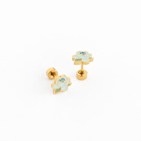 Blue Rose Hypoallergenic Flatback Stud Earrings